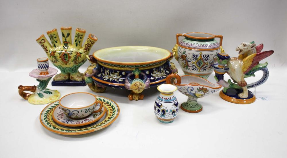 Appraisal: TEN ITALIAN CERAMIC TABLEWARE ITEMS comprised of oval centerpiece bowl