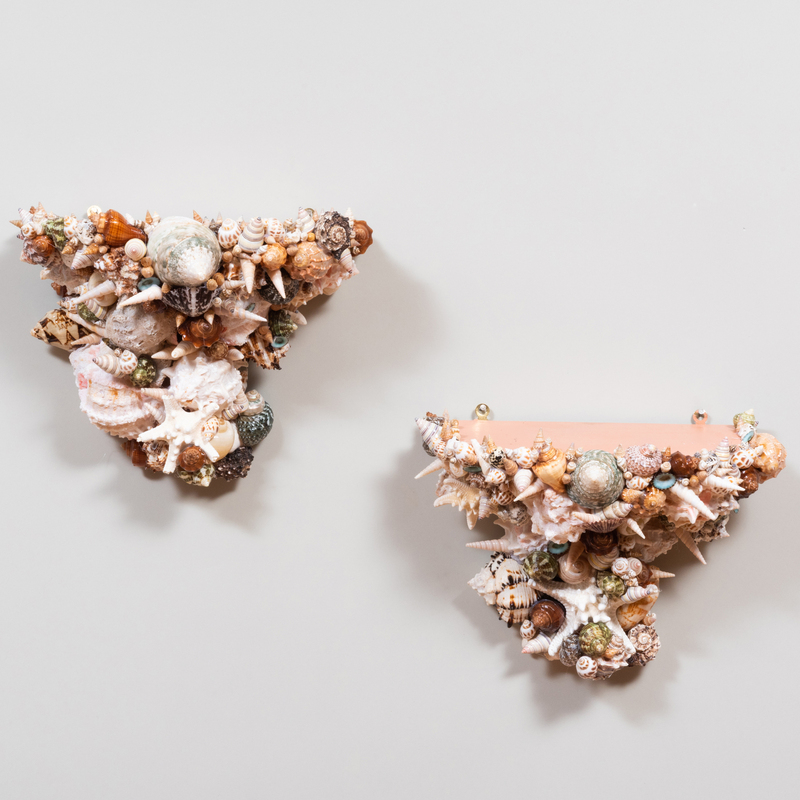 Appraisal: PAIR OF SHELL ENCRUSTED WALL BRACKETS x x in Condition