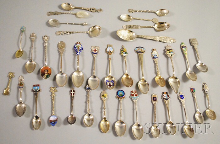 Appraisal: Large Group of Silver Souvenir Spoons mostly foreign countries many