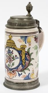 Appraisal: FRENCH FAIENCE POTTERY PEWTER STEIN C FRENCH FAIENCE POTTERY PEWTER