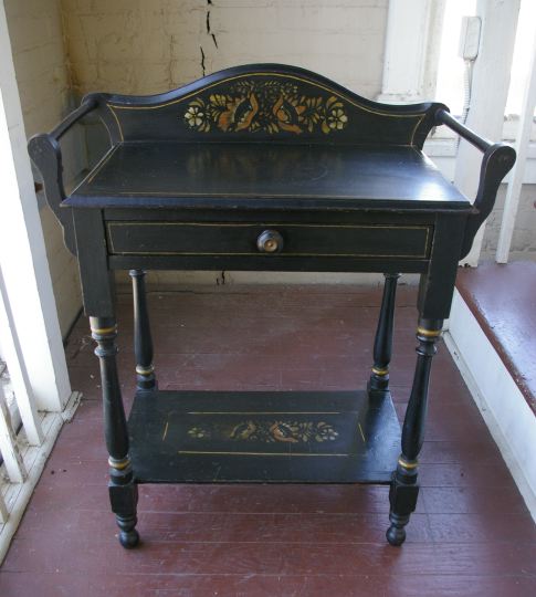 Appraisal: American Provincial Ebonized and Stenciled Pine Washstand late th century