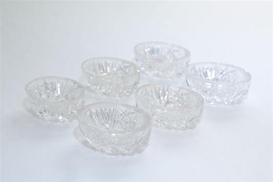 Appraisal: SIX FRY CUT GLASS SALTS With vertical cut and star