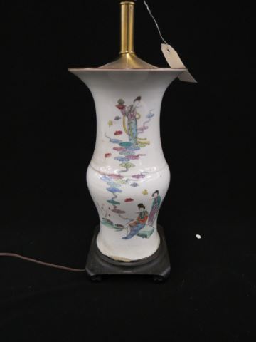 Appraisal: Chinese Porcelain Lamp figures and caligraphy decor body