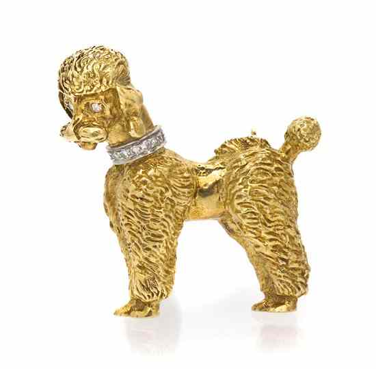 Appraisal: An Karat Yellow Gold and Diamond Poodle Brooch containing nine