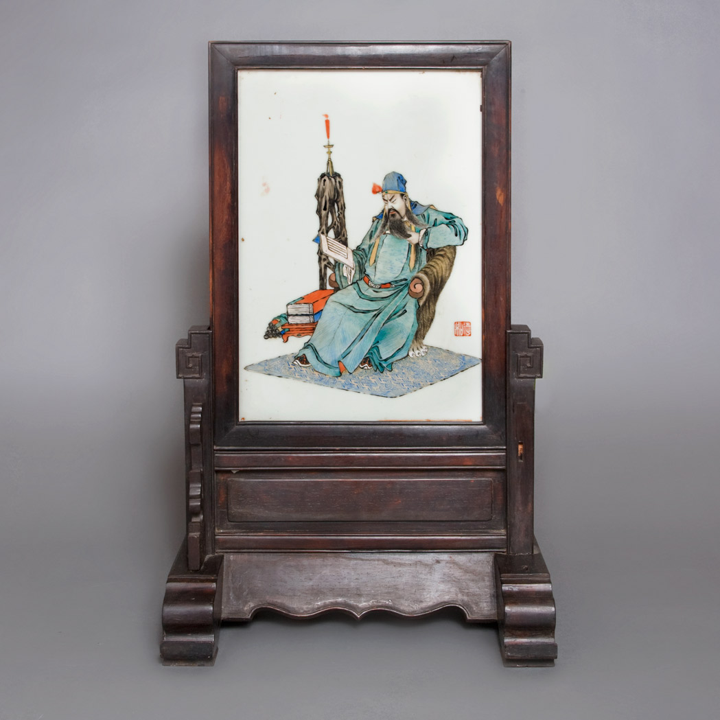 Appraisal: Chinese Enameled Porcelain Panel th Century Depicting a scholar reading