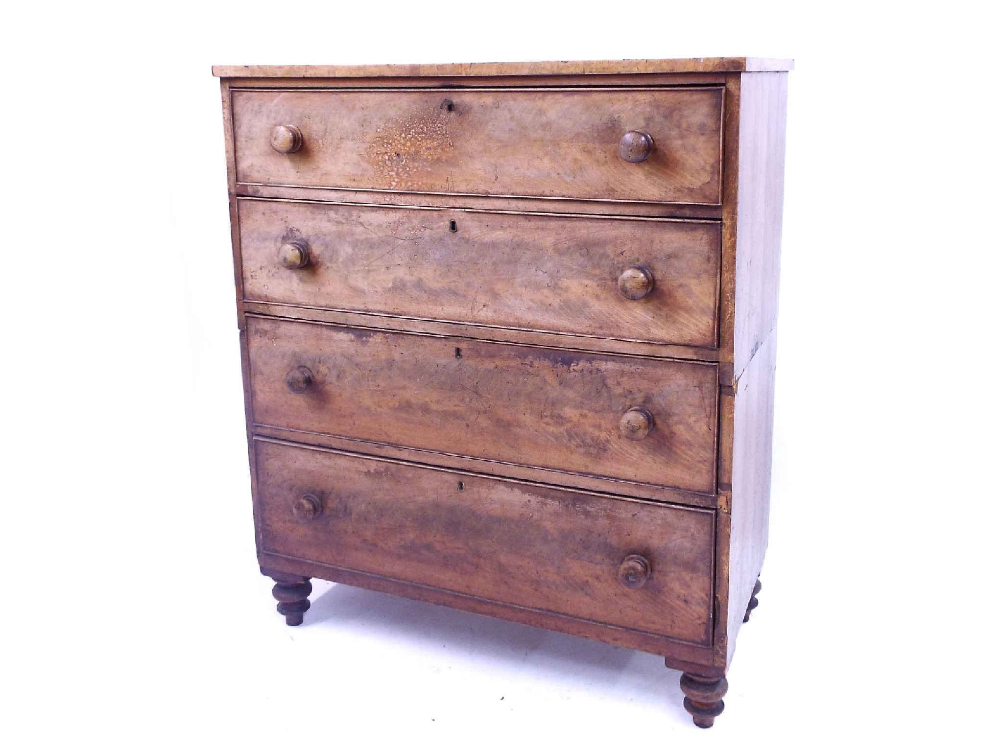 Appraisal: Victorian bleached mahogany chest of drawers fitted with four long