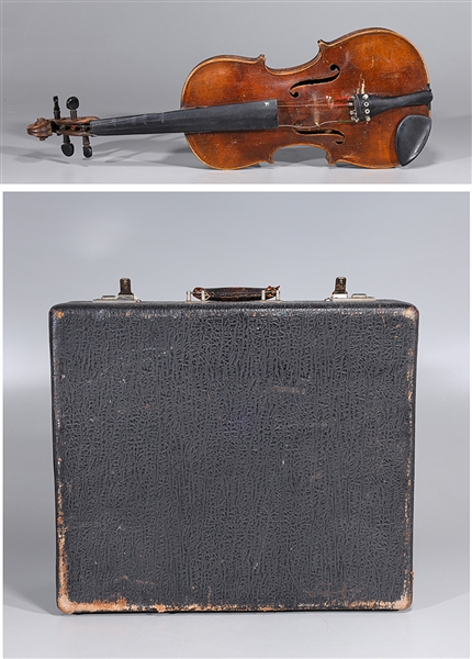 Appraisal: Grouping of antique violin in carrying case and vintage suitcase