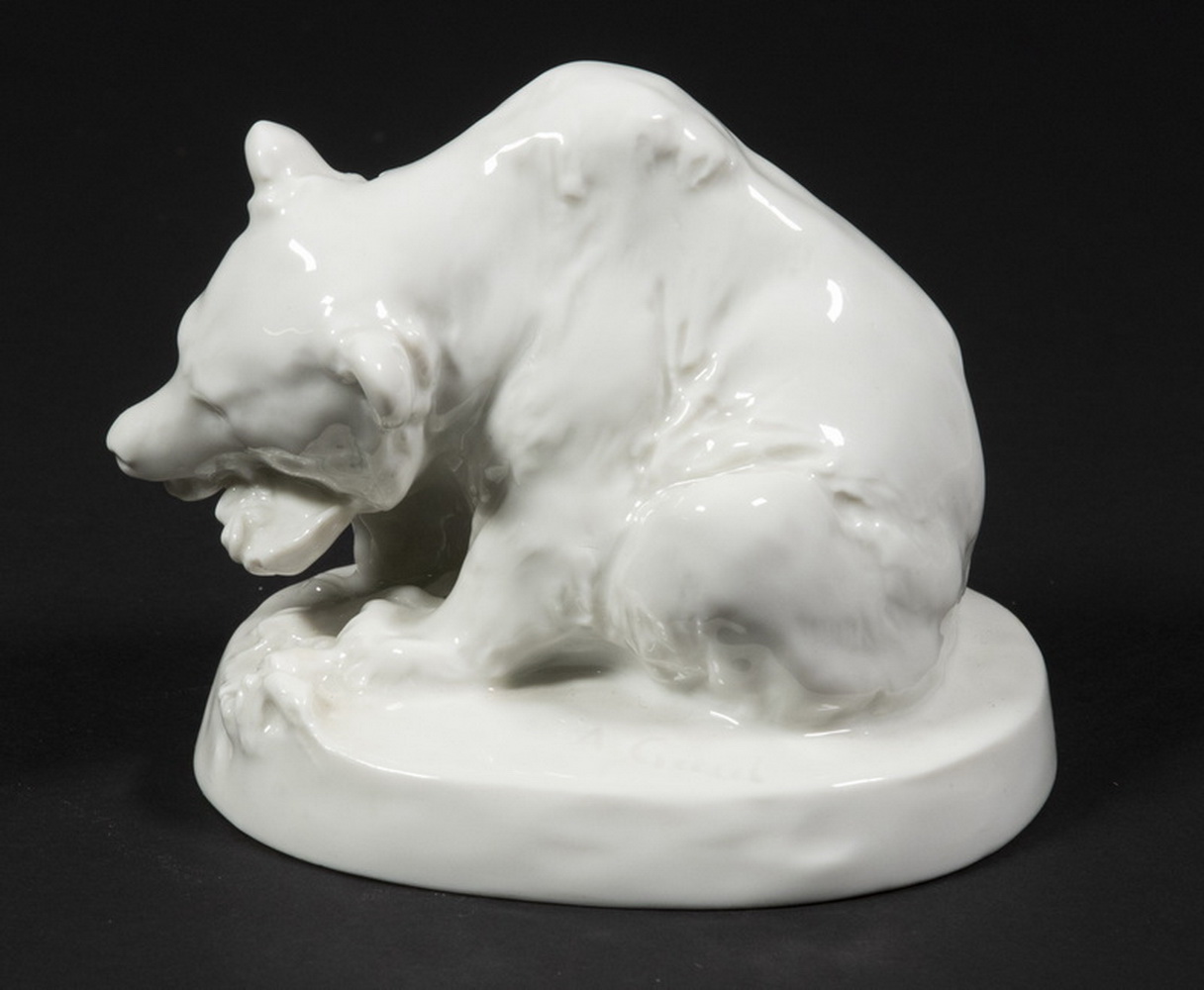 Appraisal: MEISSEN BEAR FIGURINE Meissen German Blanc de Chine Porcelain Bear