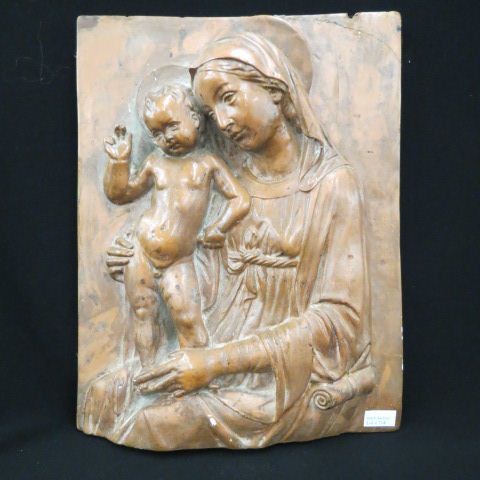 Appraisal: Bas-Relief Plaque of Madonna Child plaster with terra cotta colored