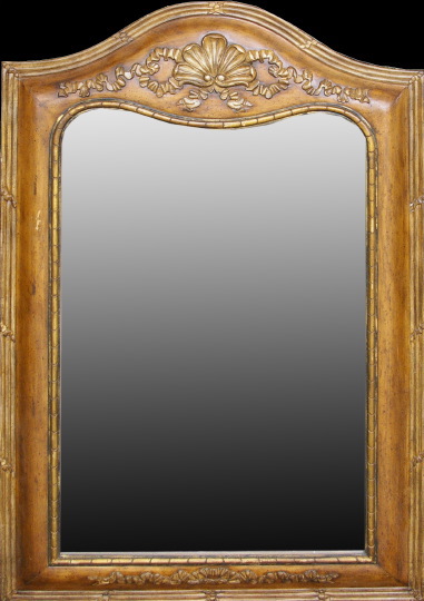 Appraisal: Jerguson-Copeland Carved Fruitwood Arched-Top Cushion-Form Looking Glass in the French