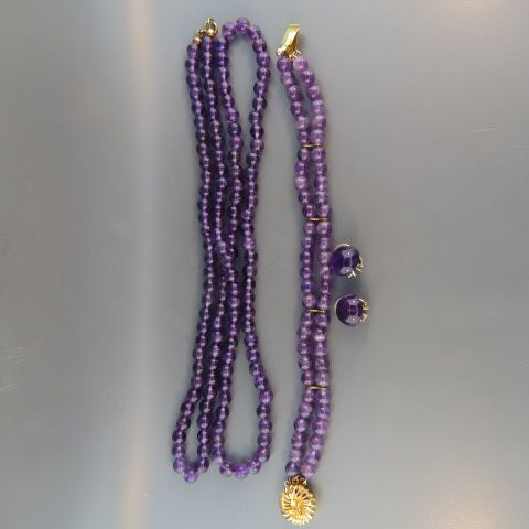 Appraisal: Amethyst Jewelry Suite Necklace bracelet earrings mm beads necklace bracelet