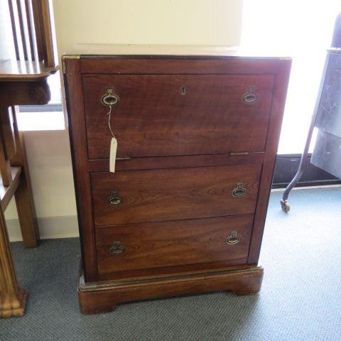 Appraisal: Campaign Style Bedside Cabinet locking drop down front with two