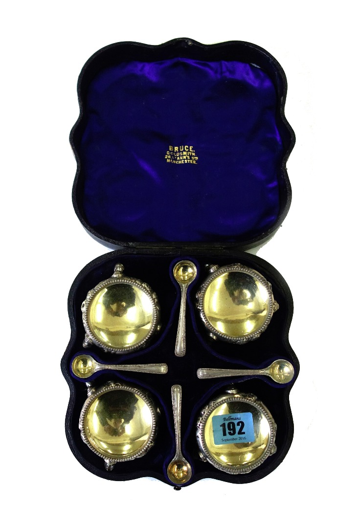 Appraisal: A cased set of four Victorian silver salt cellars Beare