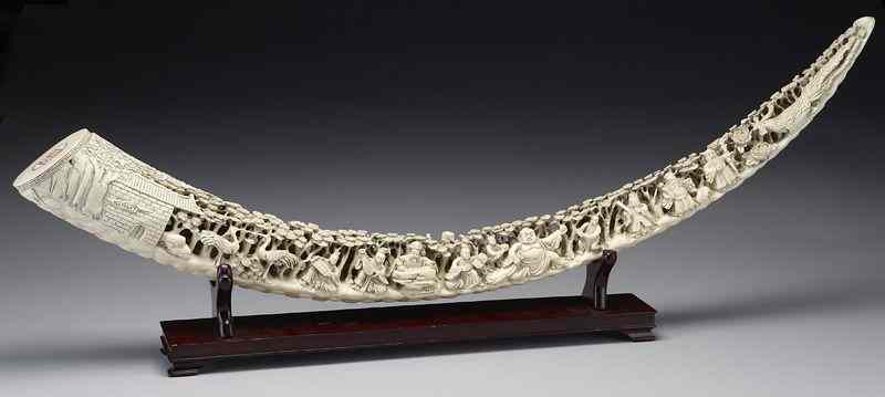 Appraisal: Chinese carved elephant ivory tusk depicting International buyers should note