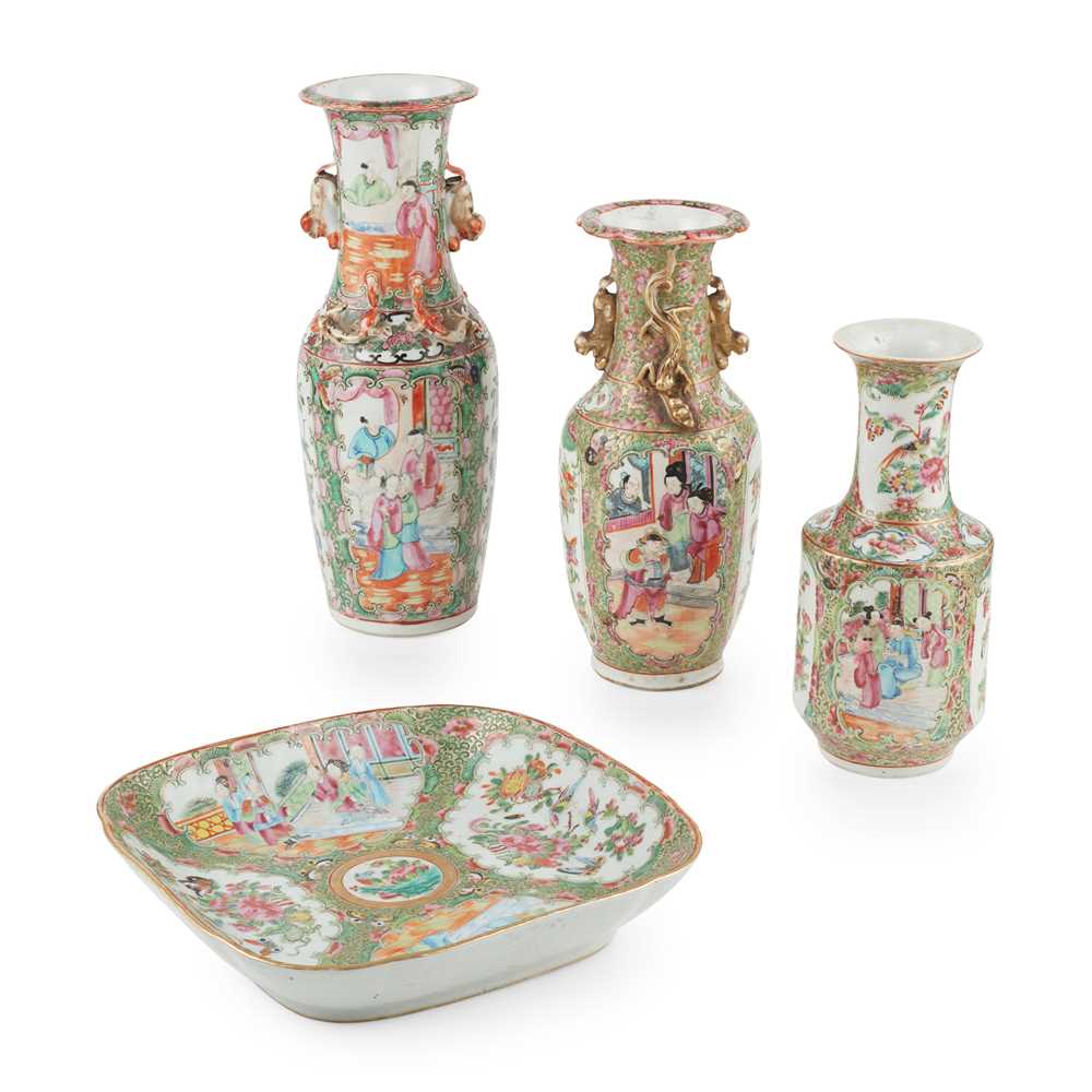 Appraisal: GROUP OF FOUR CANTON FAMILLE ROSE WARES QING DYNASTY TH