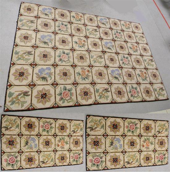 Appraisal: Three New Jamestown wool hand-hooked rugs polychrome floral on cream