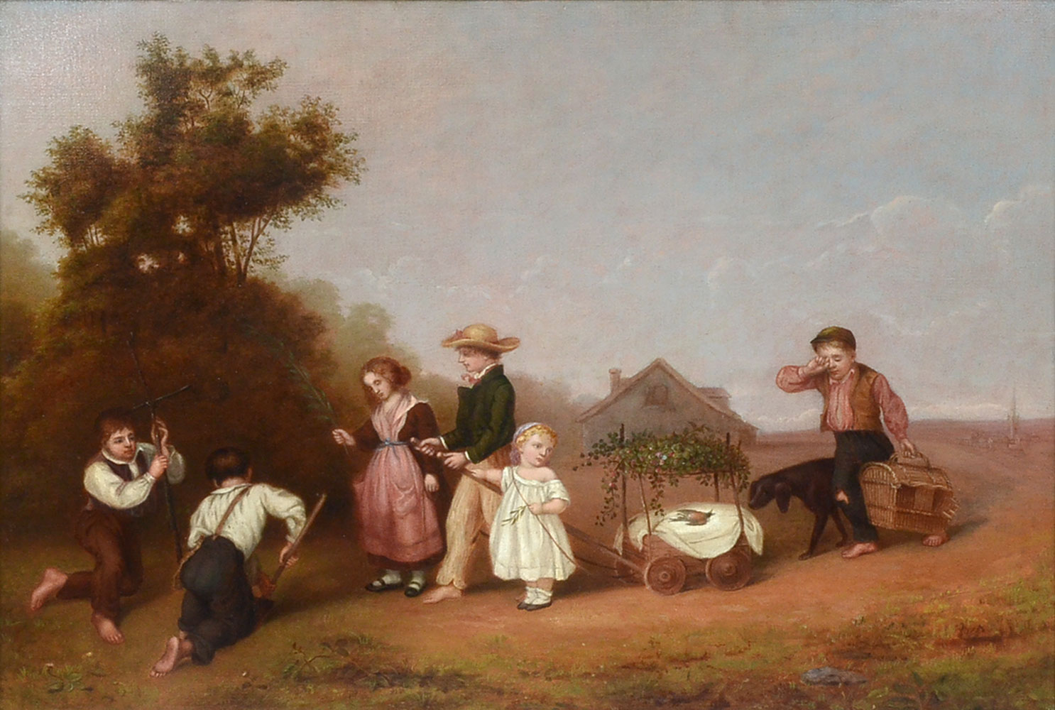 Appraisal: TH CENTURY GENRE PAINTING ATTRIBUTED TO EUGENE LEJEUNE Children Burying