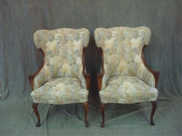 Appraisal: Pair of French Style High Back Arm Chairs From a