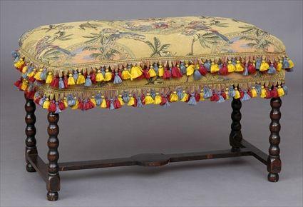 Appraisal: FLEMISH TH C -STYLE UPHOLSTERED BENCH Stretcher replaced x x