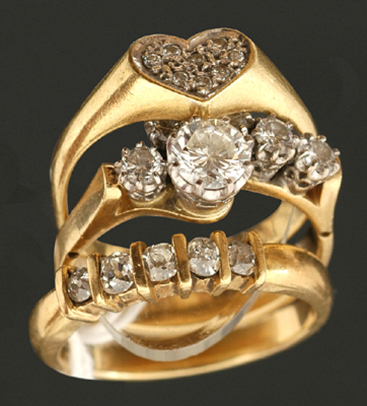 Appraisal: THREE DIAMOND SET RINGS IN CT GOLD TOTAL DIAMOND WEIGHT