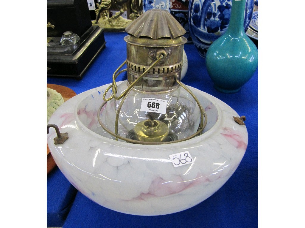 Appraisal: Lot comprising a ship's lamp and an Art Deco glass