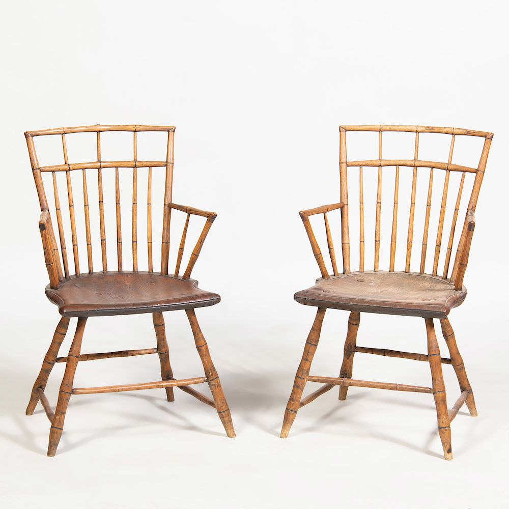 Appraisal: Pair of Maple Birdcage Windsor Armchairs Together with two windsor