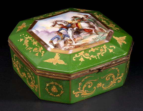 Appraisal: French Gilt-Brass-Mounted Fond Vert Porcelain Desk Box first quarter th