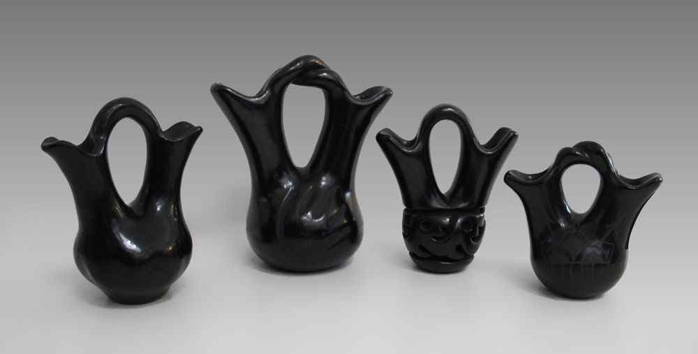 Appraisal: PIECE SANTA CLARA POTTERY BLACK WEDDING VASES To include Madeline