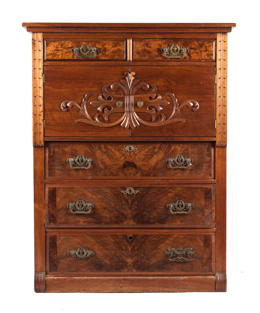 Appraisal: American late Victorian walnut gentleman's cabinet circa two short drawers