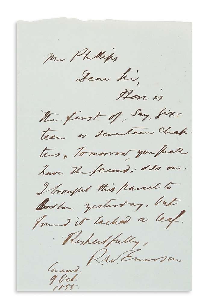 Appraisal: EMERSON RALPH WALDO Autograph Letter Signed R W Emerson to