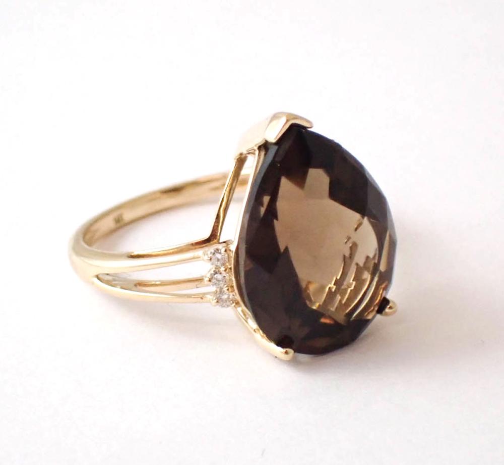 Appraisal: SMOKY QUARTZ DIAMOND AND FOURTEEN KARAT GOLD RING with three