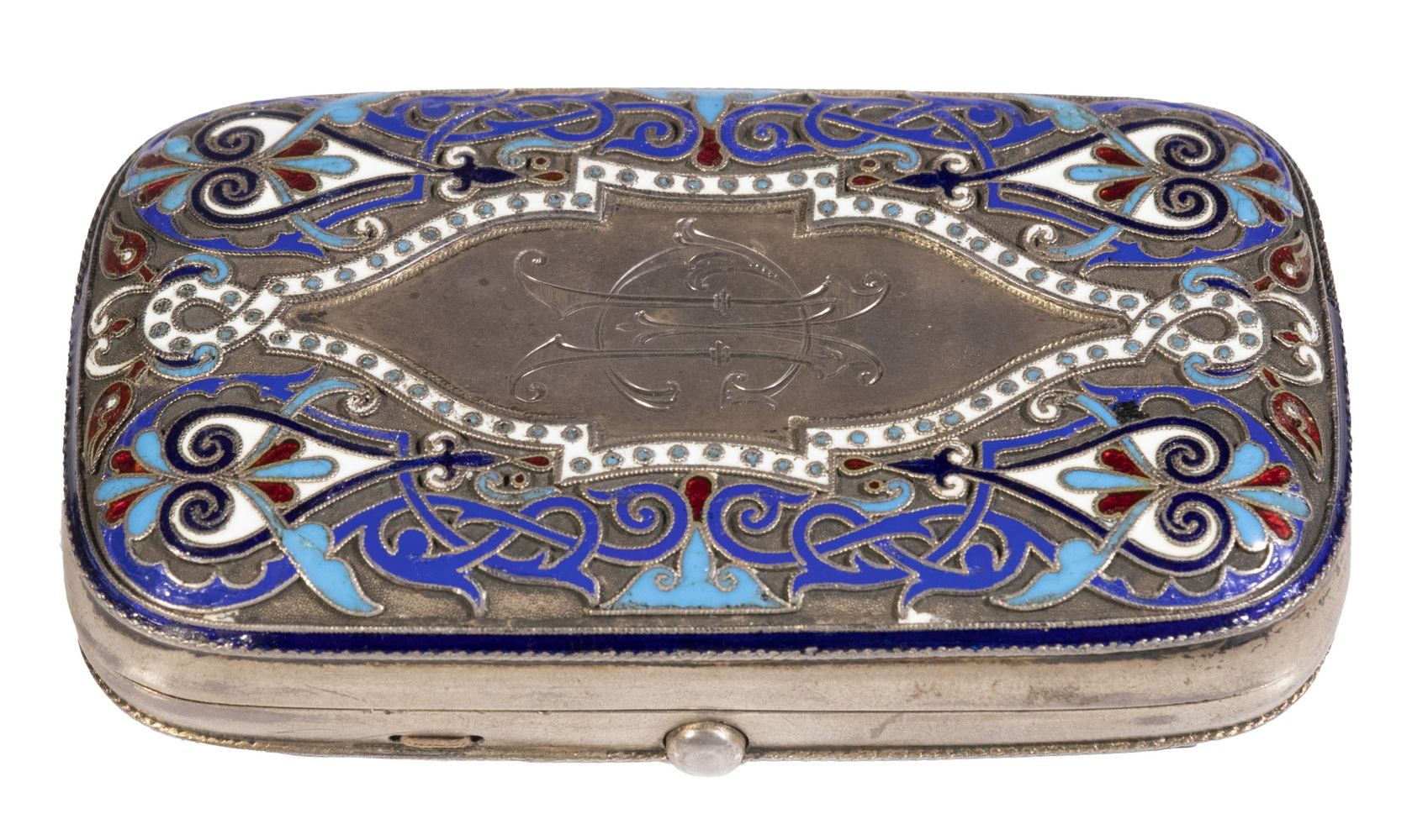 Appraisal: RUSSIAN SILVER-GILT CLOISONNE ENAMEL CIGARETTE CASE BY KHLEBNIKOV Late th