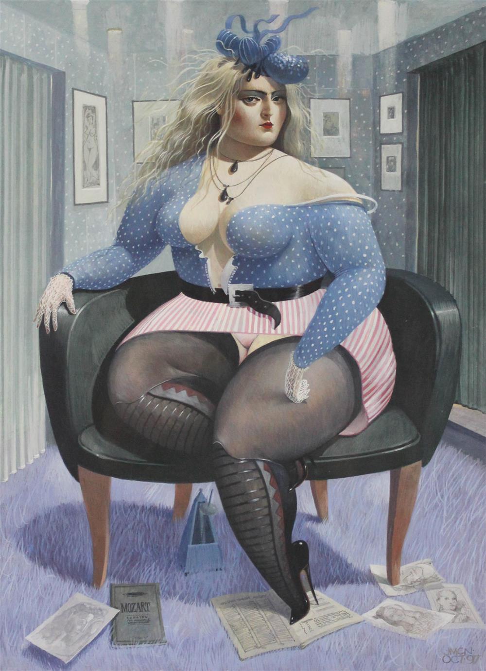 Appraisal: JAMES MCNAUGHT BRITISH - UNTITLED BLUE BLOUSE Watercolor and gouache