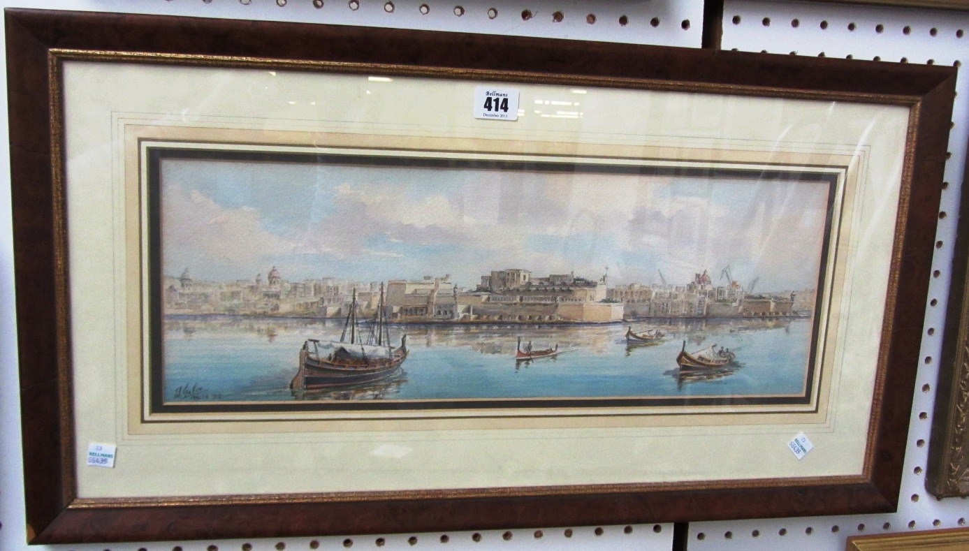 Appraisal: Edwin Galea b Valetta Harbour watercolour signed inscribed and dated