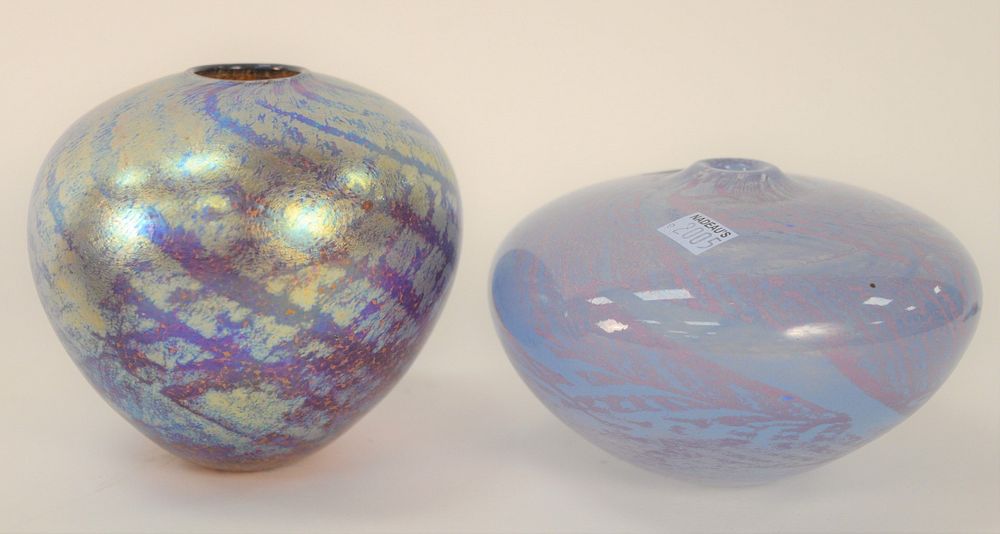 Appraisal: Two Art Glass Vases iridescent along with a pink and