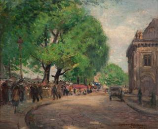 Appraisal: Joseph Kleitsch Parisian street scene near the Seine signed dated