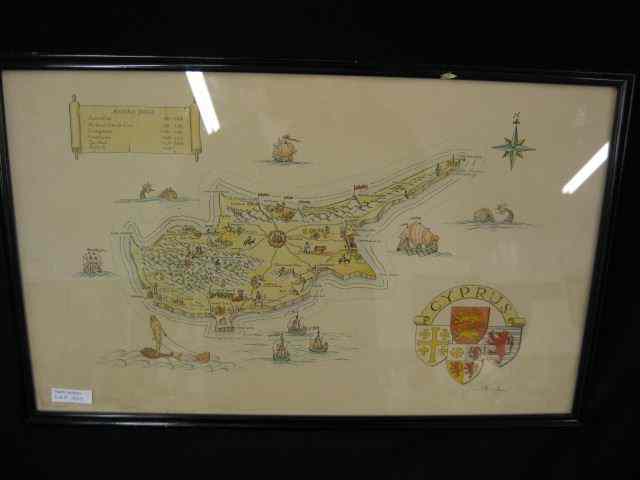 Appraisal: Handcolored Map of Cyprus artist signed image area '' x