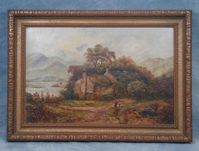 Appraisal: European school o c x Cottage Mountain Scene unsigned gilt