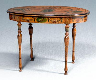 Appraisal: Adam style painted table figured and bookmatched satinwood veneer top