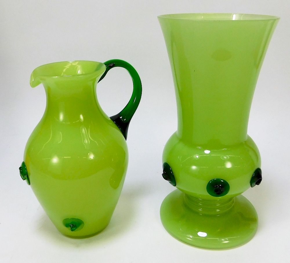 Appraisal: PC Kralik Chartreuse Bohemian Art Glass Vases Bohemia th Century