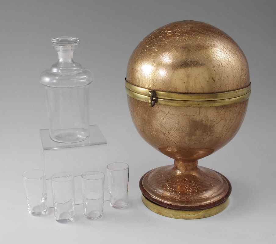 Appraisal: CZECH GOLD MERCURY GLASS CORDIAL SET Gold mercury glass Tantalus