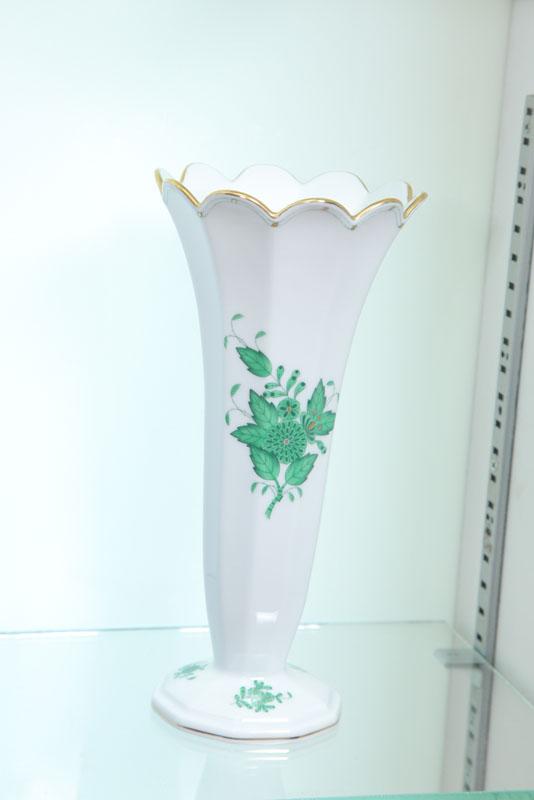 Appraisal: HEREND VASE Paneled vase with scalloped rim in green Chinese