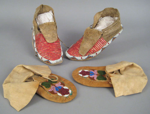 Appraisal: Pair of Sioux beaded and quilled hide moccasins late th