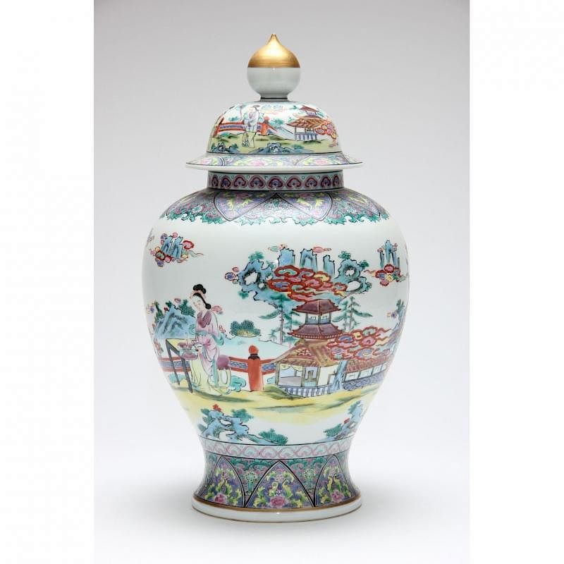 Appraisal: Chinese Sencai Lidded Jar mid th century finely painted in