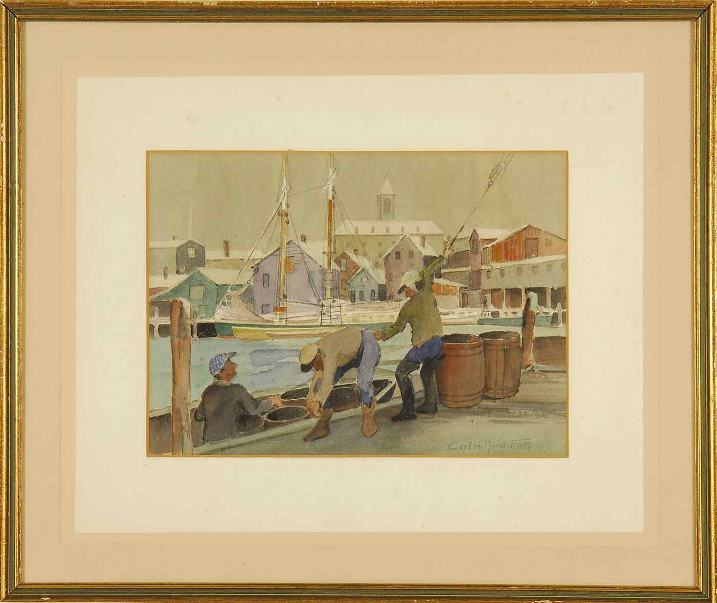 Appraisal: CARL HAROLD NORDSTROMAmerican - Dockworkers in Ipswich Harbor Signed lower