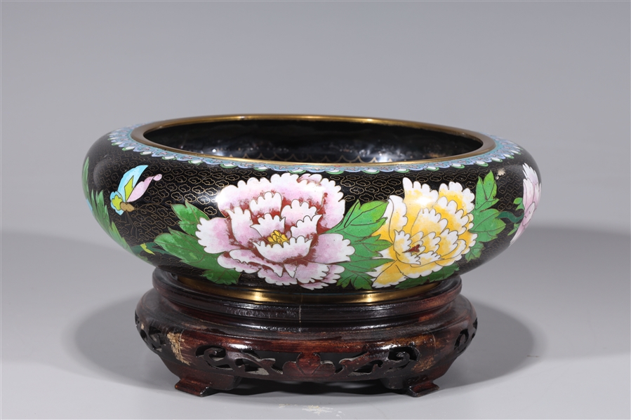 Appraisal: Chinese cloisonne enameled brush washer with flower and insect designs