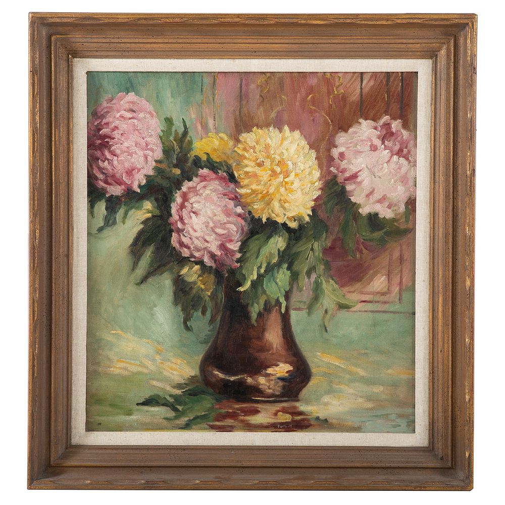 Appraisal: American School Chrysanthemums Late th early th century Oil on