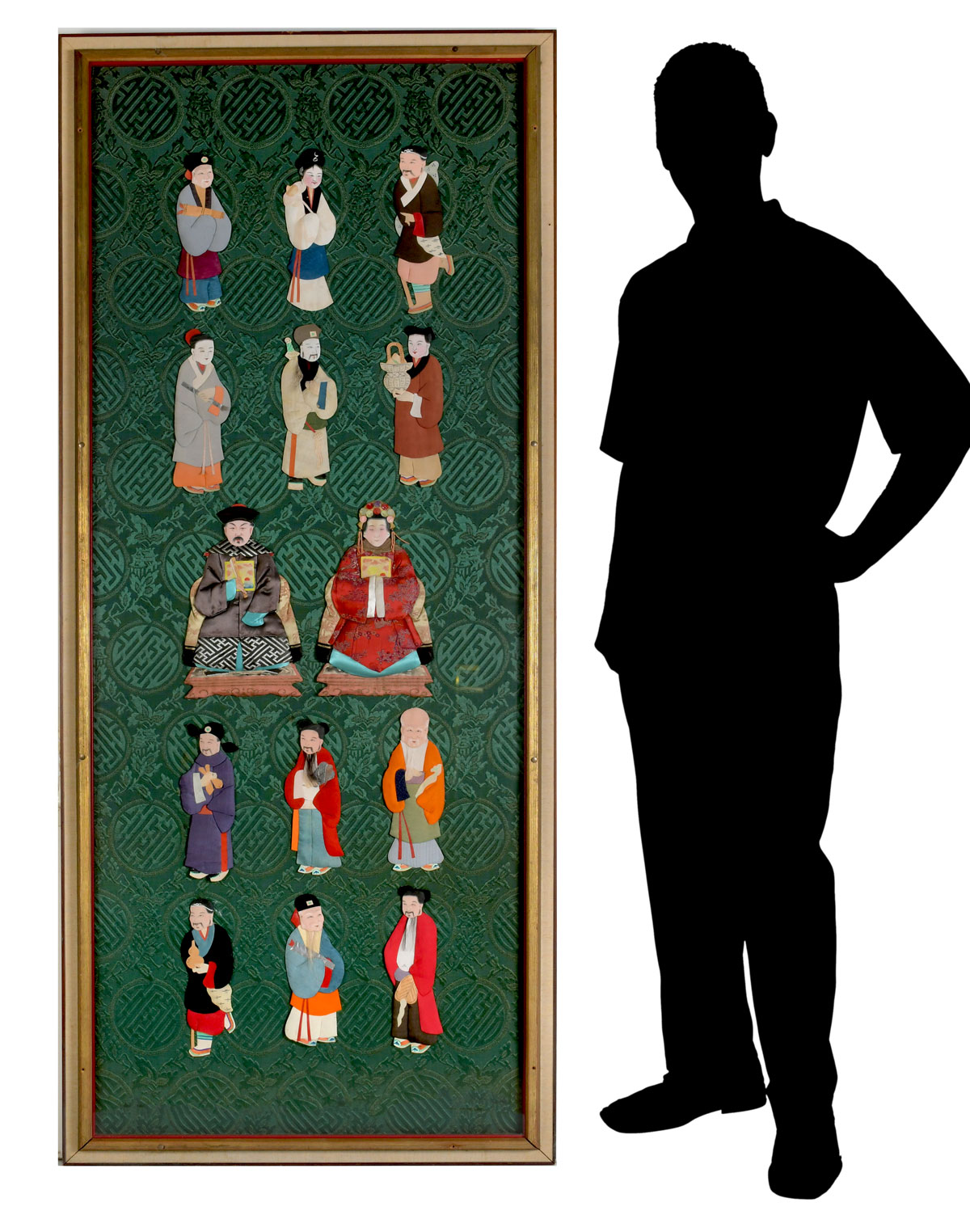 Appraisal: FRAMED CHINESE WISE MEN AND WOMEN Stitched cloth Chinese figures