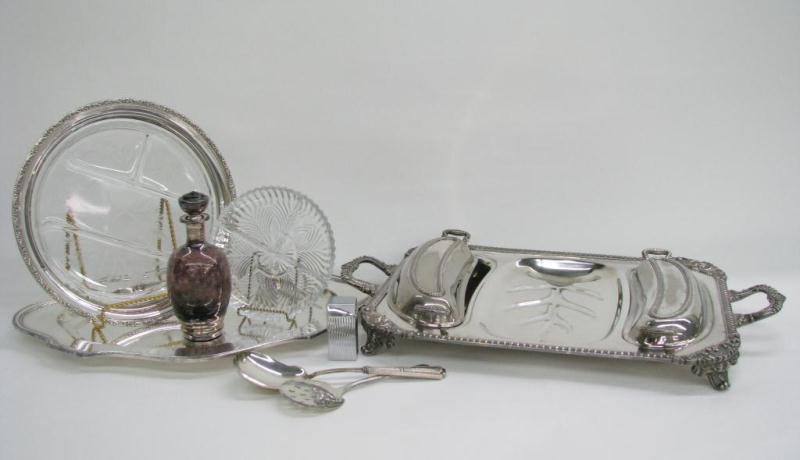 Appraisal: Group of silverplate table accessories including meat serving tray with