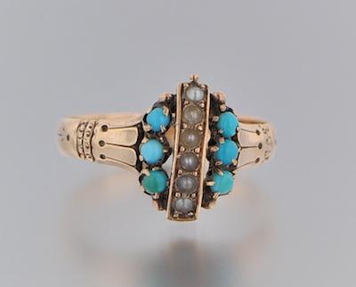 Appraisal: A Vintage Seed Pearl and Turquoise k yellow gold ring